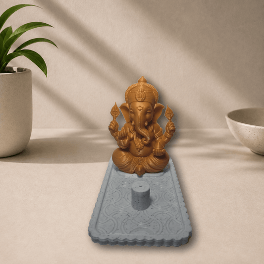 3D-printed Ganpati idol on incense holder base