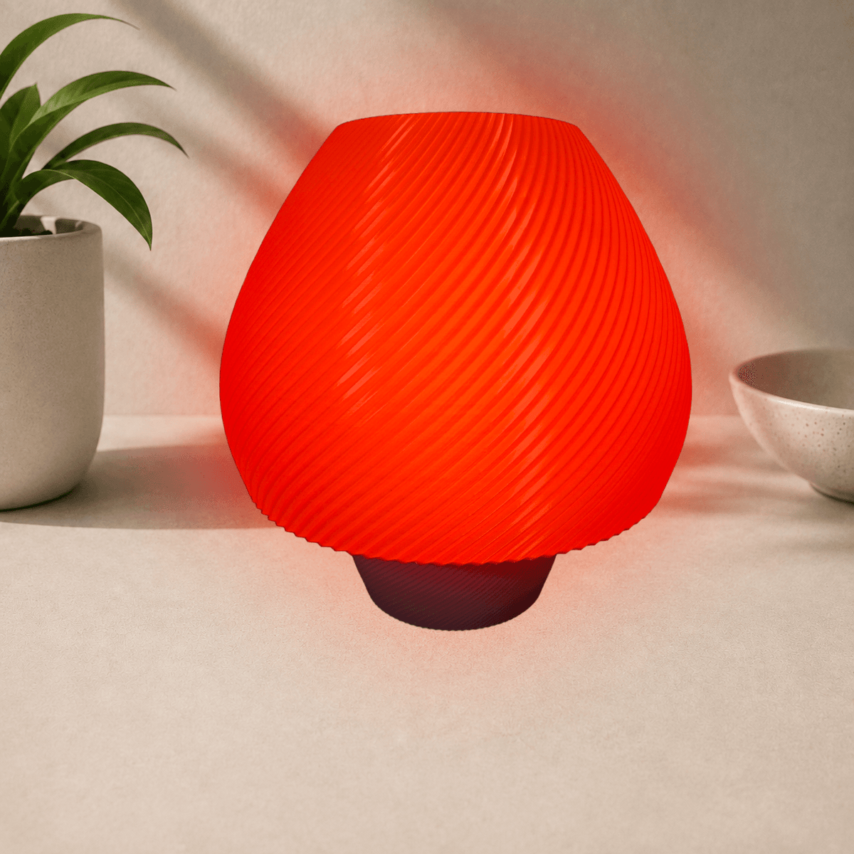 3D-printed mushroom table lamp, alternate angle