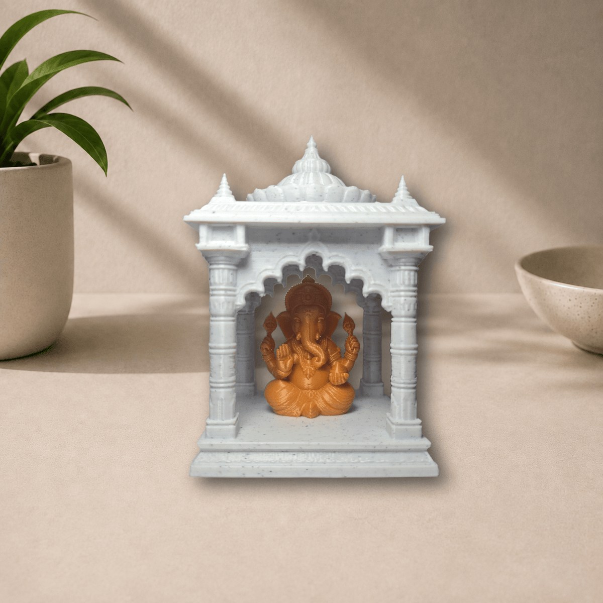 3D-printed small temple with Ganpati idol inside