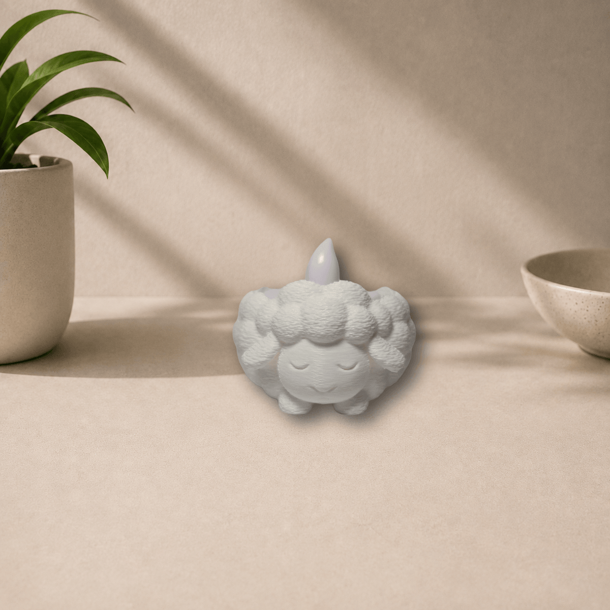 3D-printed cozy sheep tealight holder, front view