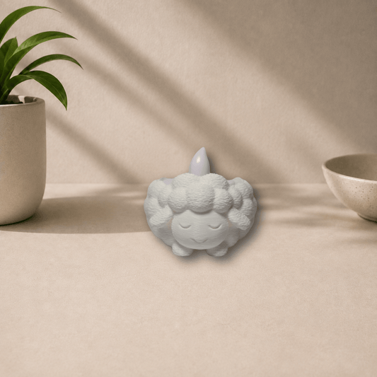 3D-printed cozy sheep tealight holder, front view