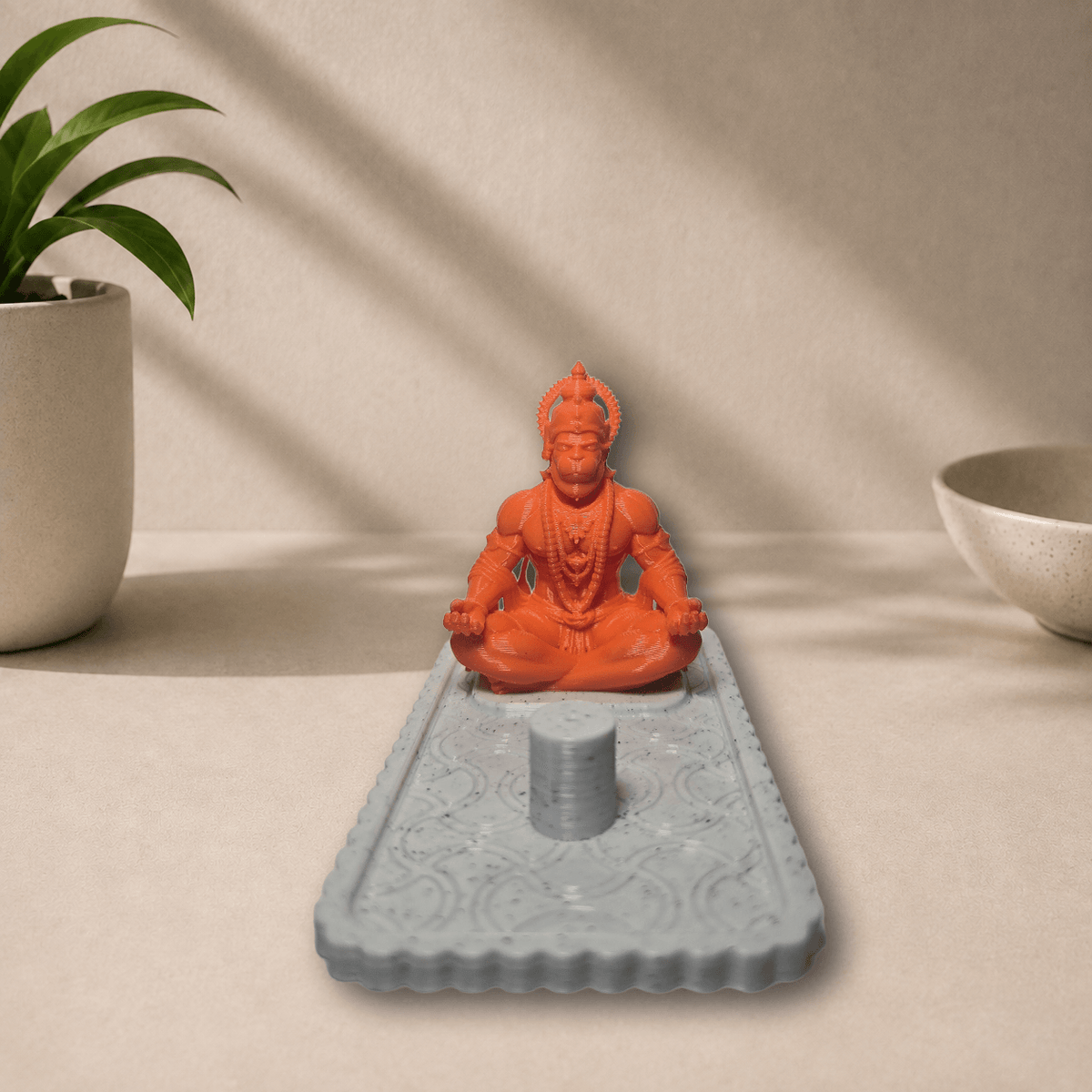 3D-printed Hanuman idol on incense holder base