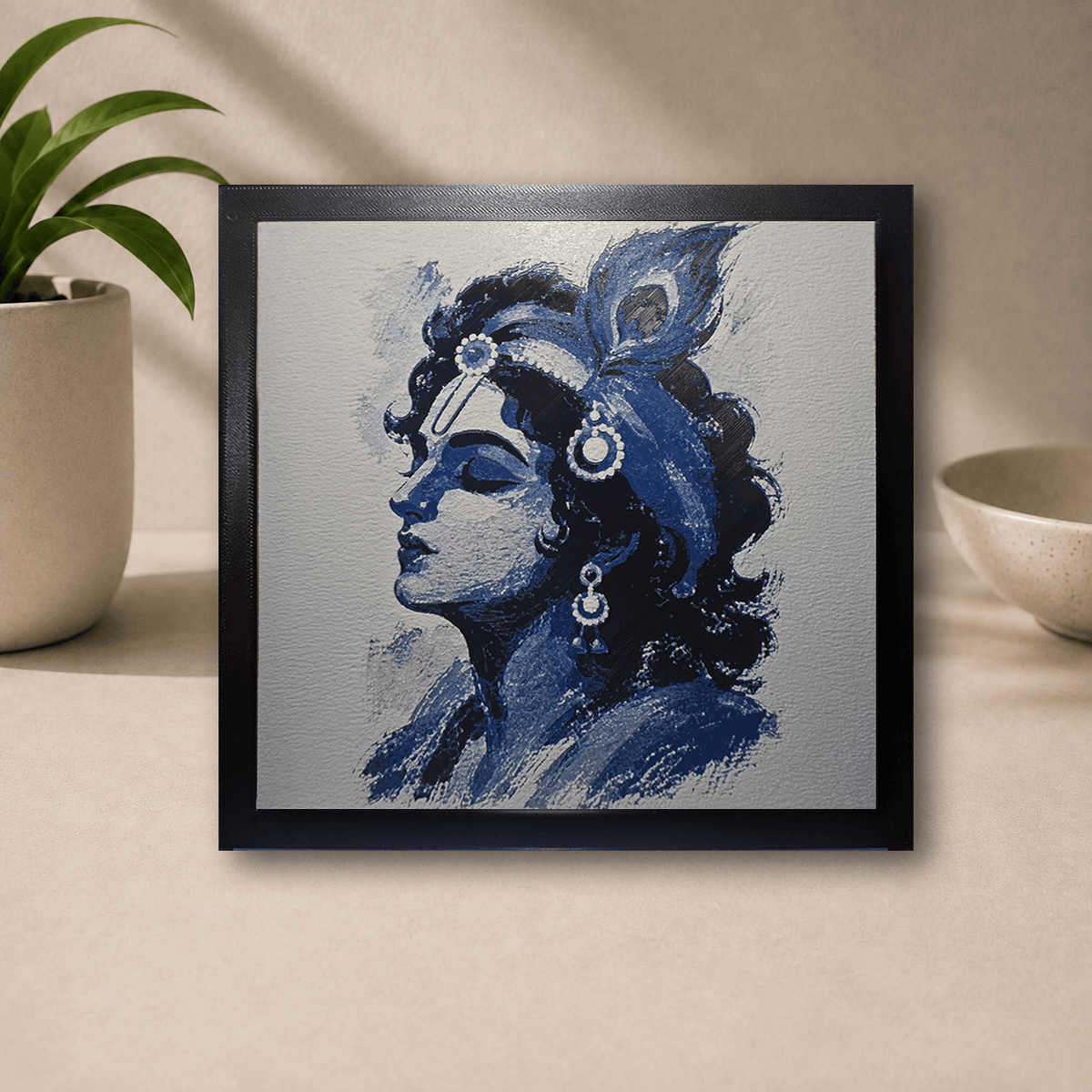 Framed 3D-printed Krishna poster