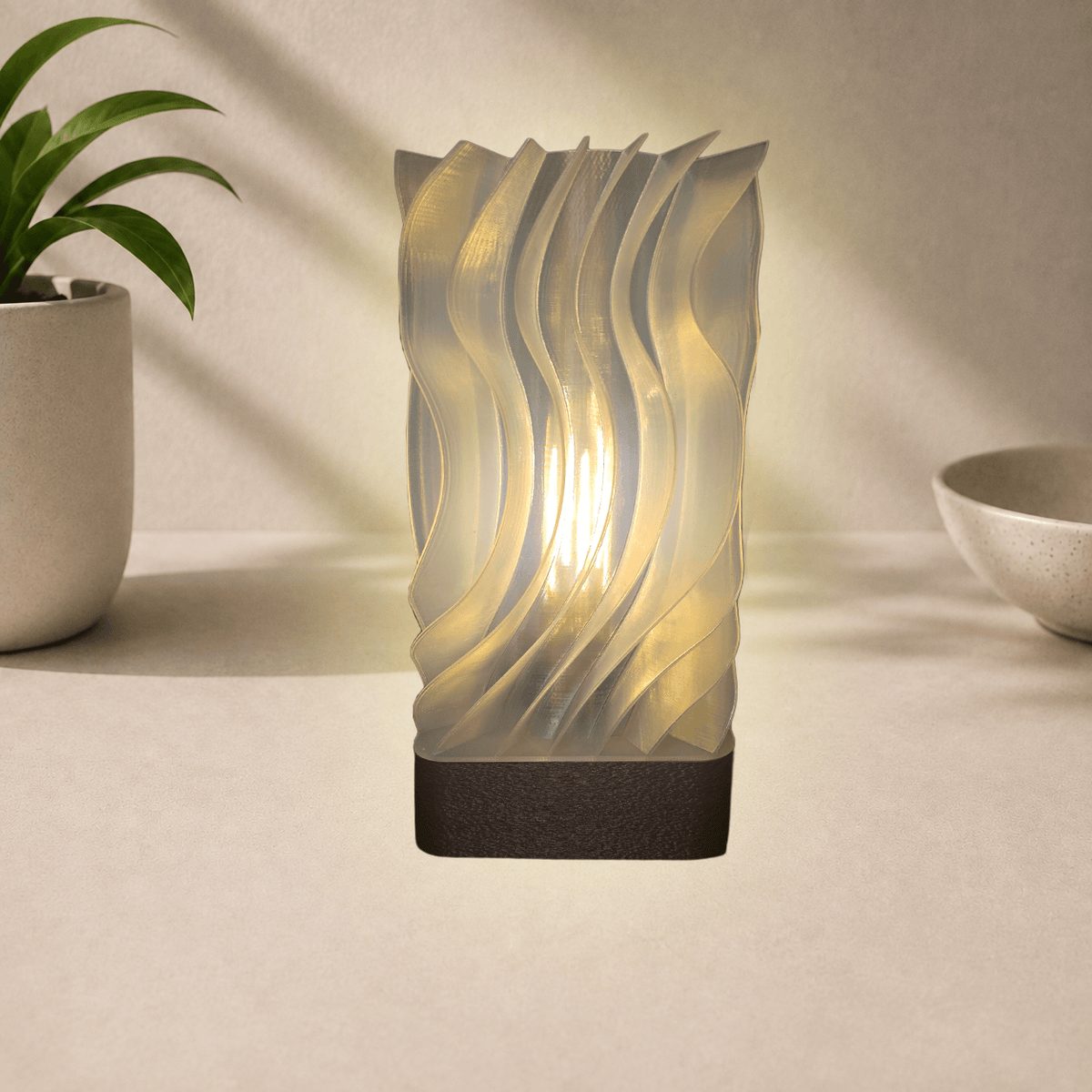 3D-printed wavy lamp, alternate angle
